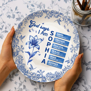 Custom Name Letter And Flower Toile De Jouy Style God Says I Am Ceramic Plate LM32 895359