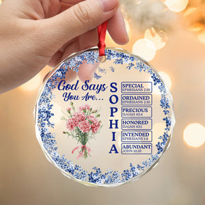 Personalized Name Letter God Says I Am Flower Toile De Jouy Style Glass Ornament LM32 895363