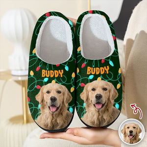 Custom Photo Dog Cat Christmas Lights Slippers Unique Funny Gift HA75 897482