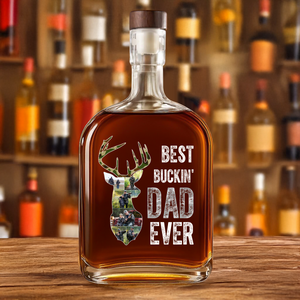 Custom Photo Best Buckin' Dad Ever Personalized Whiskey Bottle For Deer Hunter HA75 898140