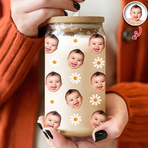 Custom Kid Photo Glass Can With Lid Christmas Gift For Family TH10 896791