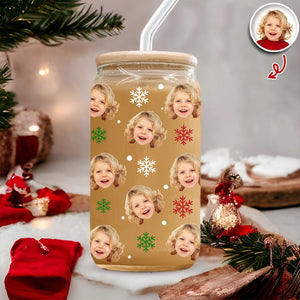 Custom Kid Photo Glass Can With Lid Christmas Gift For Family TH10 896791