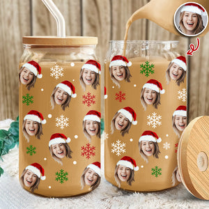 Custom Mom Photo Glass Can With Lid Christmas Gift For Family TH10 896795