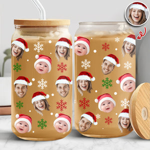Custom Photo Glass Can With Lid Christmas Gift For Family TH10 896793
