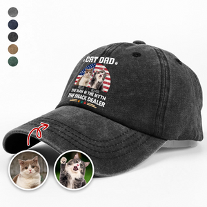 Custom Photo Cat Dad The Man The Myth The Snack Dealer - Personalized Washed Denim Baseball Cap CH07 896580