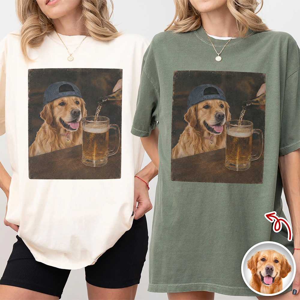 Custom Pet Drinking Beer Coffee Photo Funny Comfort Colors Shirt Funny Dog Lovers Gift CH07 911908