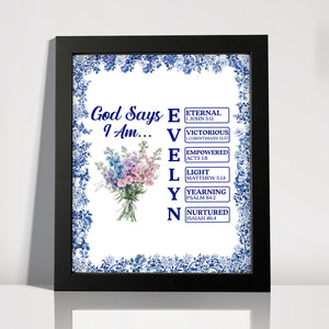 Custom Name Letter God Says I Am Flower Toile De Jouy Style Picture Frame LM32 895389