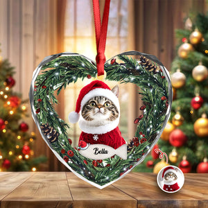 Custom Photo Cat Personalized Heart Shaped Glass Ornament For Christmas HA75 897470