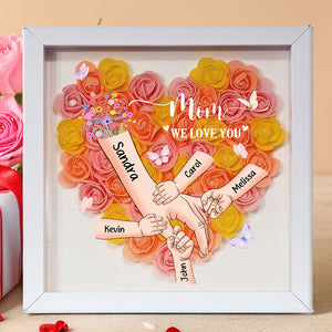 Custom Name Mommy And Kids Hands Mother's Day Heart Flower Shadow Box HO82 893592