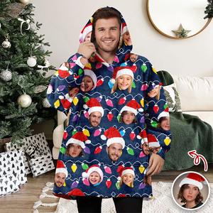 Custom Photo With Colorful Christmas Lights Hoodie Blanket For Family HA75 898290