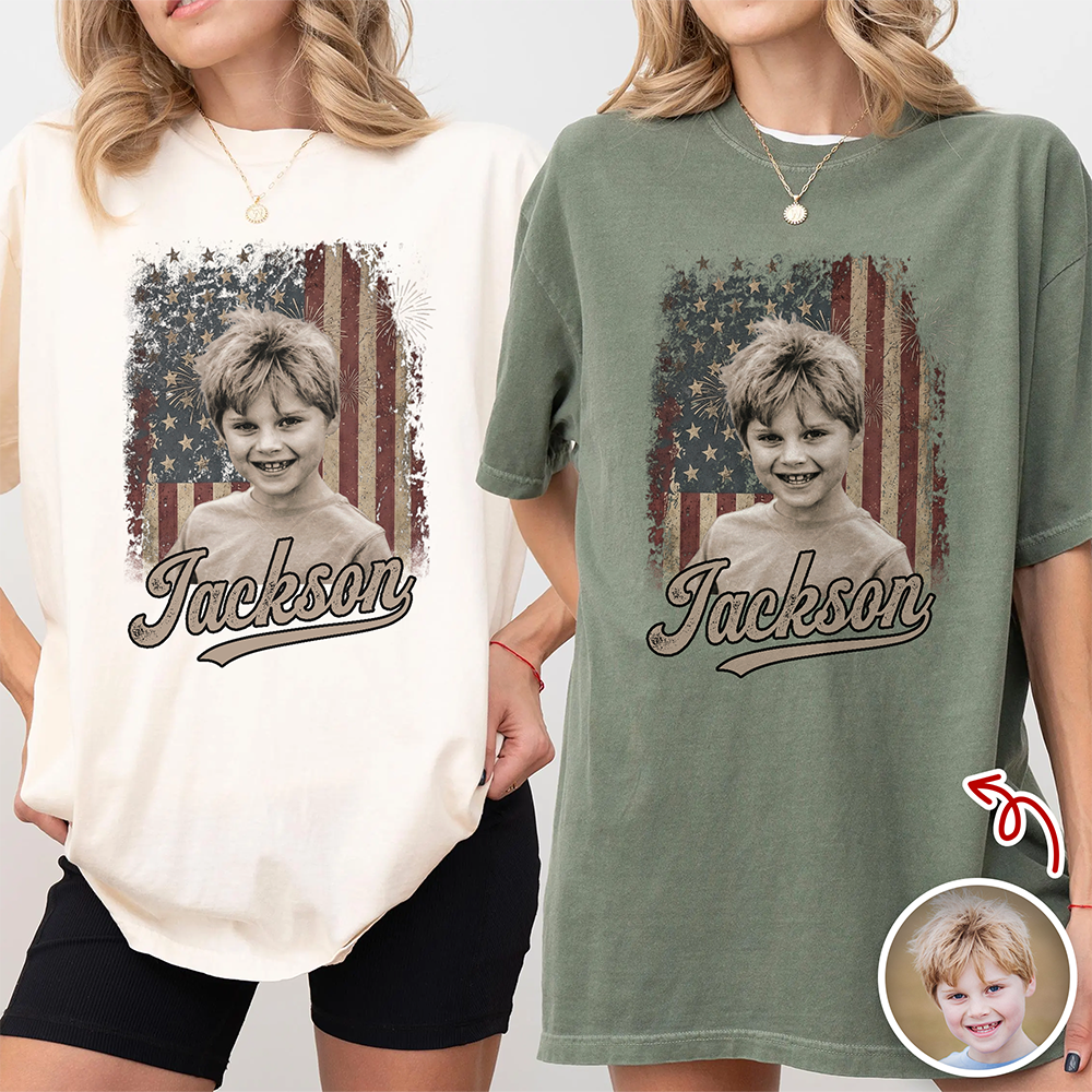 Custom Photo Kids Patriotic Vintage American Flag Comfort Shirt TH10 170245