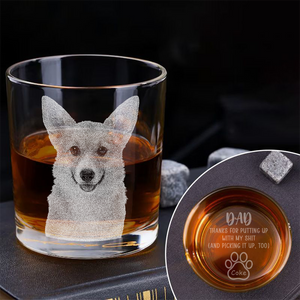 Custom Photo Dad Thanks For Putting Up With My S*** Engraved Whiskey Glass HA75 892344
