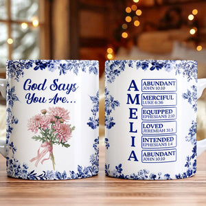 Custom Name Letter God Says I Am Flower Toile De Jouy Style Print Full Mug LM32 895391
