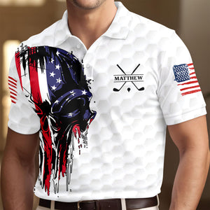 Personalized American Skull Flag Polo Shirt Gift For Golfer, Golf Lovers CH07 899870
