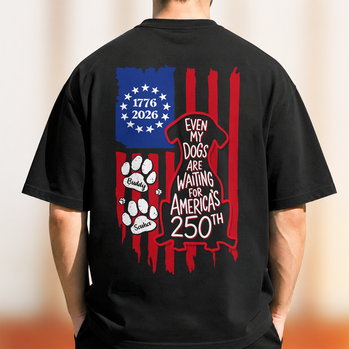 Personalized Even My Dog Is Waiting For America's 250th With US Flag Back Comfort Shirt - Gift For Dog Lovers HO82 902866