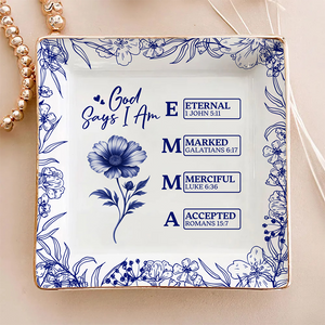 God Says I Am Personalized Name Initial Bible Toile De Jouy Jewelry Dish Gift LM32 895365