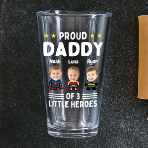 Custom Photo Proud Daddy of Little Heroes - Father's Day Personalized Gifts Custom Beer Glass for Dad, Superhero Lovers HO82 894058