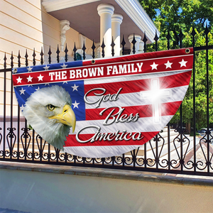 Custom Family Name Patriotic Eagle God Bless America Non-Pleated Fan Flag HA75 898790