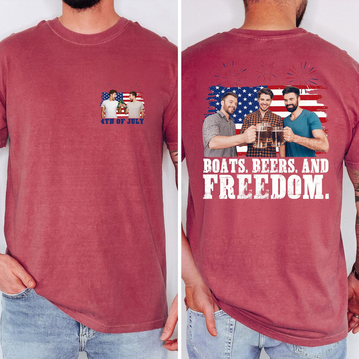 Custom Photo Boats, Hoes and Freedom 4th Of July America Flag Comfort Shirt TH10 170253