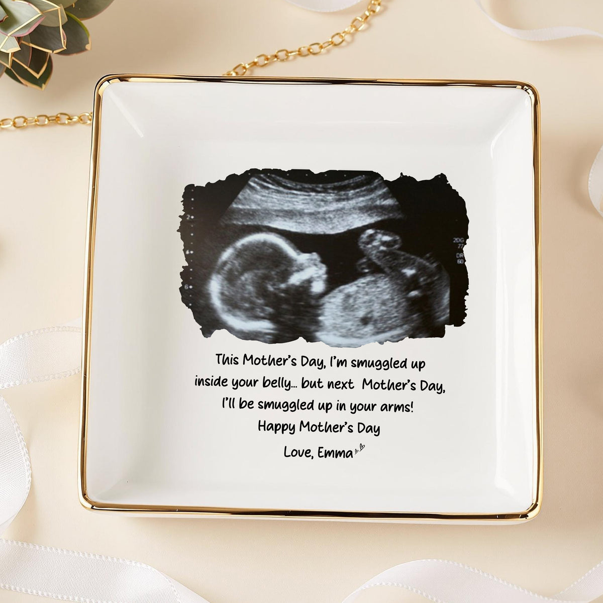 Personalized Baby Ultrasound Jewelry Dish – Pregnancy Announcement Gift, First Mother’s Day Gift from Bump LM32 899795