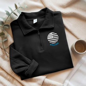 Personalized Name US Flag Embroidered Quarter Zip Sweater, Unique Enthusiast Gift HA75 898634