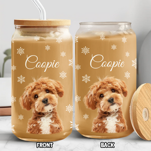 Custom Photo Dog With Snow Glass Can With Lid For Dog Lovers CH07 899106