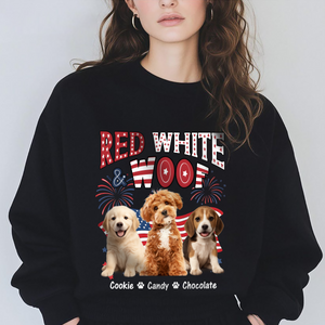 Custom Dog Photo Red White Woof Dark Shirt HA75 892642