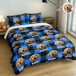 Custom Dog Photo Name Snow Christmas Light Holiday Bedding Set CH07 899086