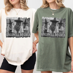 Custom Photo Girls Will be Girls Halloween Witch Comfort Shirt, Gift For Bestie, Sisters HO82 894920