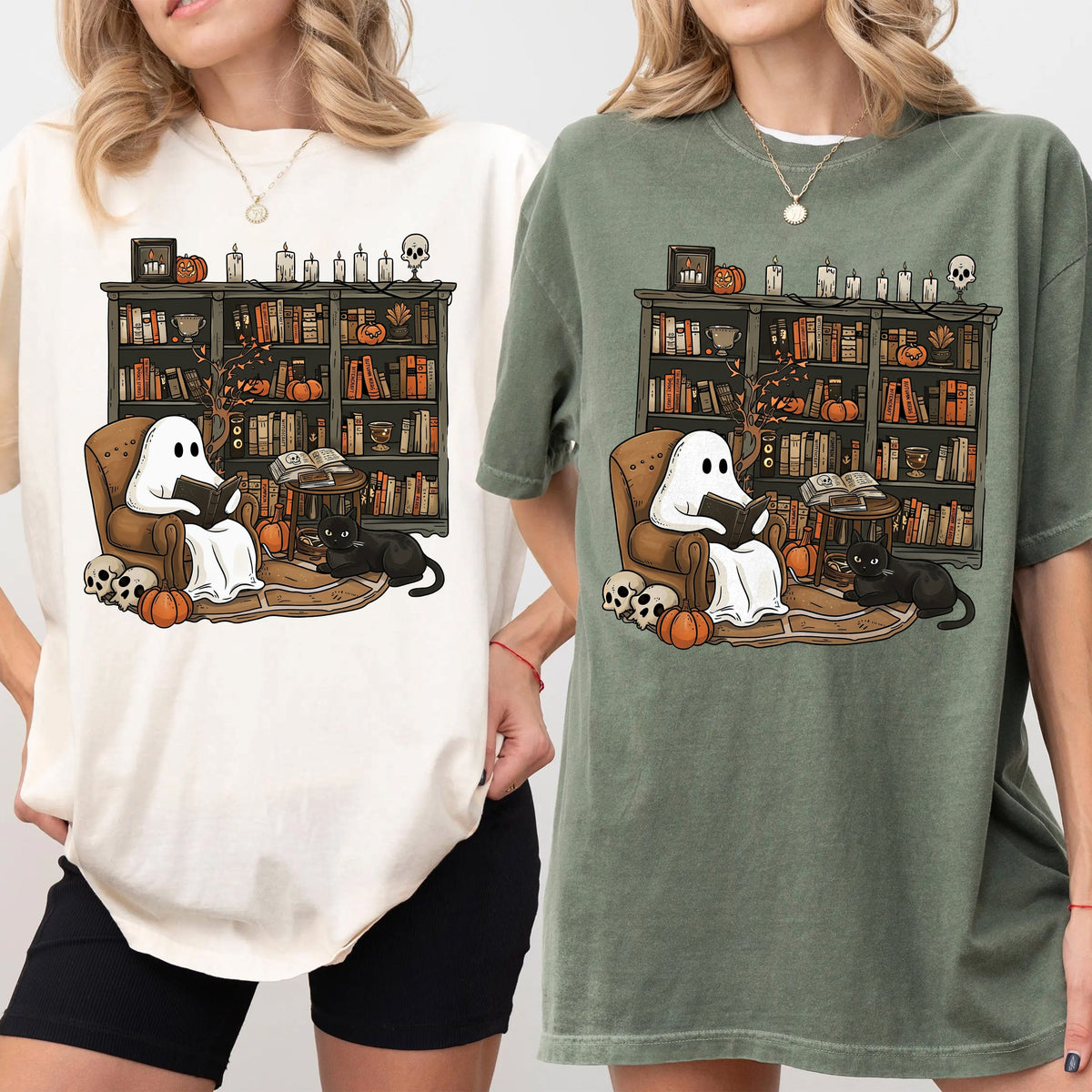 Retro Ghost Reading Book Comfort Shirt, Halloween Librarian Teacher Gift LM32 669569