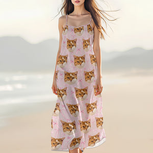 Custom Cute Cat Photo Coquette Pink Bows Hawaii Maxi Dress LM32 893401