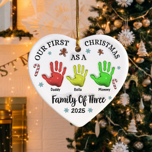 Our First Christmas As A Family Of Three Heart Shaped Ceramic Ornament CH07 899322