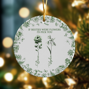 Custom Toile de Jouy Birth Flower - Personalized Ceramic Ornament Gift For Sister Besties BFF HO82 894472