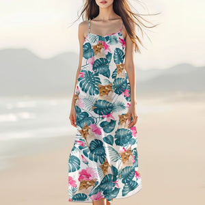 Custom Cat Photo Hawaiian Style Women's V-Neck Cami Maxi Dress For Summer Beach Holiday HO82 893594