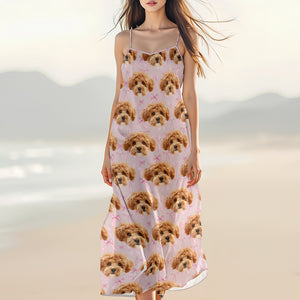Custom Cute Dog Photo Coquette Pink Bows Hawaii Maxi Dress LM32 893399