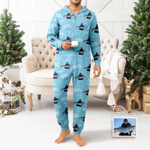 Custom Photo Merry Fishmas Onesie Pajamas Christmas Gift For Fishing Lovers, Fisherman HA75 898254