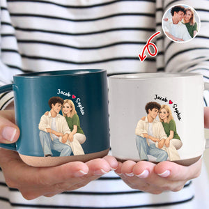 Custom Couple Watercolor Photo Pottery Mug Valentine Gift For Him Her CH07 910194