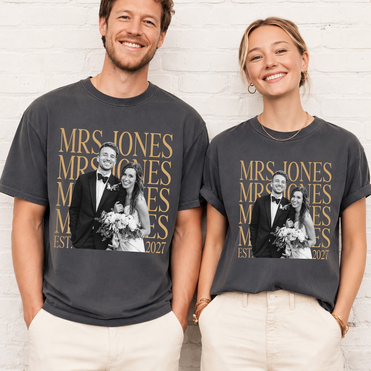 Personalized Wedding Photo Mr And Mrs Comfort Shirt, Couple Wedding Morning Outfit HA75 922210
