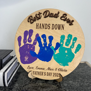 Personalized Best Dad Ever Hands Down 2-Layered Wooden Plaque With Stand TH10 892979