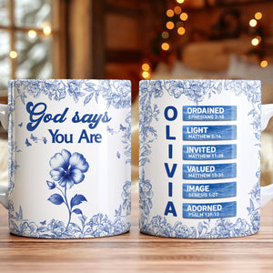 Custom Name Letter And Flower Toile De Jouy Style God Says I Am Print Full Mug LM32 895397