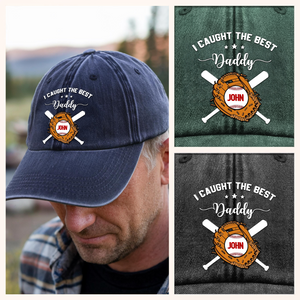 We Caught The Best Dad - Personalized Vintage Washed Denim Baseball Cap HO82 894448