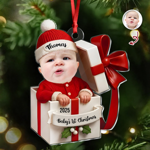 Personalized Baby in Gift Box Christmas 2D Flat Acrylic Ornament, Custom Baby Photo Ornament, Baby’s First Christmas Gift CH07 895338