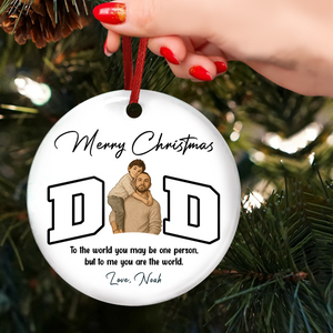 Custom Portrait Photo Merry Christmas Dad Kid Play Together Ceramic Ornament LM32 893869