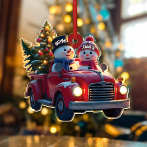 Personalized Couple Snowman Red Truck Couple Acrylic Ornament HA75 897584