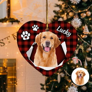 Custom Photo Dog Christmas Heart Shaped Ceramic Ornament HA75 897456