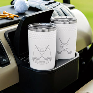 Personalized 20oz Insulated Dimpled Golf Tumbler, Custom Laser Engraved Golf Cup, White Golf Tumbler, Gift for Golf Lovers LM32 897597