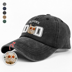 Custom Photo Cat Dad, Cat Mom Washed Denim Baseball Cap HA75 897222