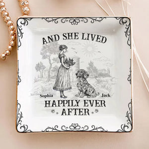 And She Lived Happily Ever After Dog Toile De Jouy Personalized Jewelry Dish LM32 893845