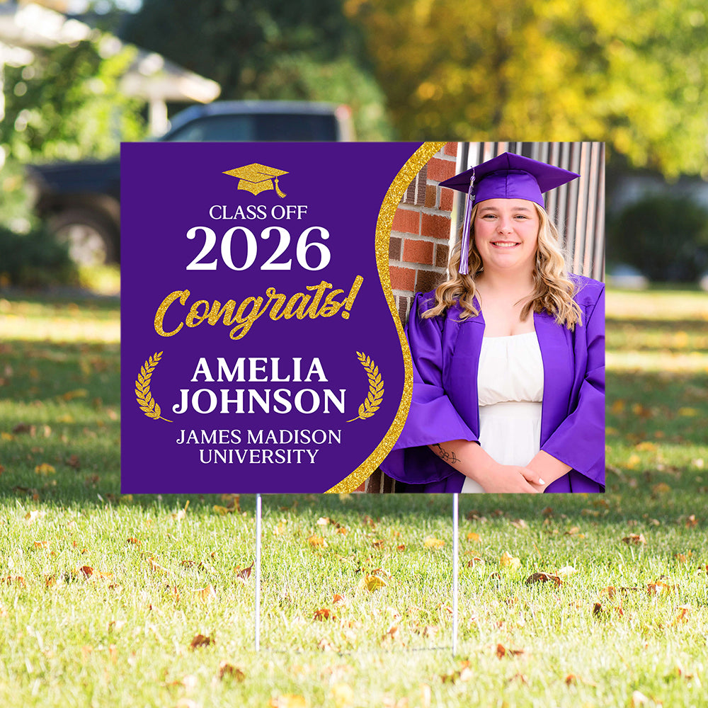 Custom Photo Congrats Class Of 2026 Glitter Graduation Yard Sign Party LM32 899439