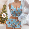 Custom Dog Cat Photo Colorful Background Christmas Appliques Notched Neckline Lingerie Set LM32 893903